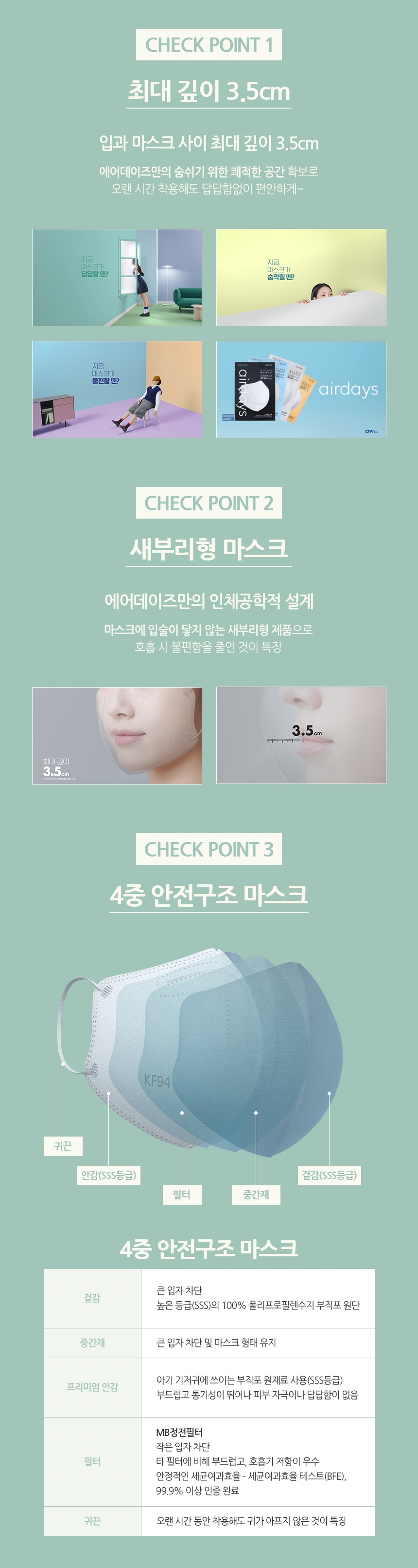 식약처허가 조정석마스크 KF94 에어데이즈 숨쉬기편한 새부리형 2D